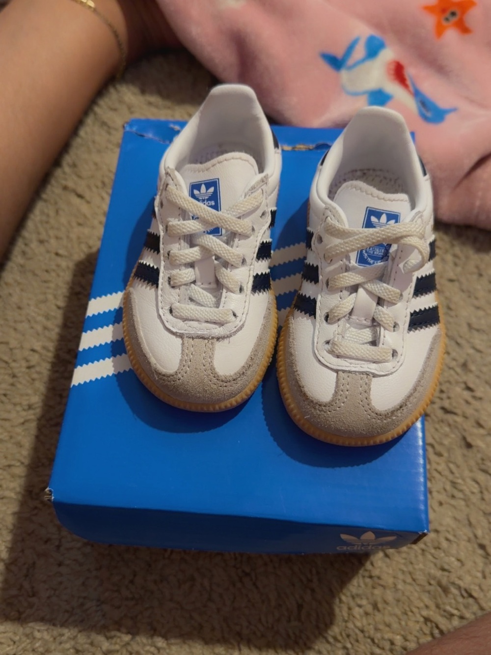 adidas Kids White Sneakers with Black Stripes and Gum Sole